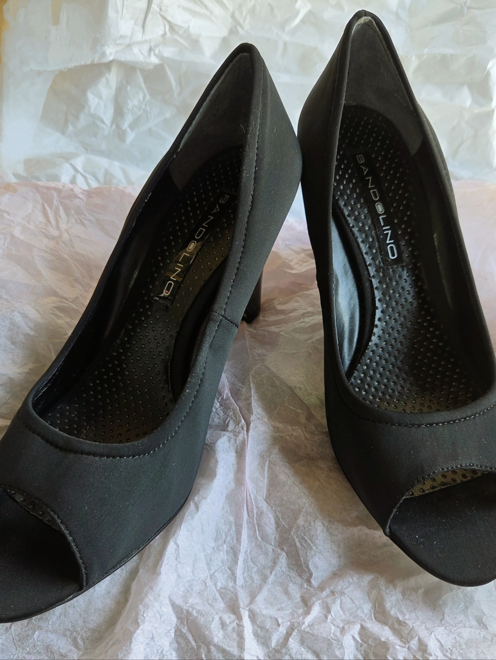 Matte & Patent Leather Black Peep-Toe Wedges ~ By Bandolino